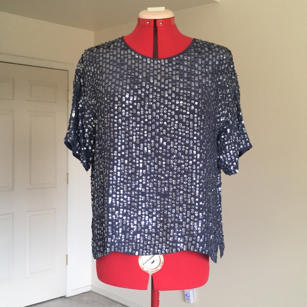 Navy sequin blouse